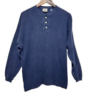 Vintage County Seat Mens Thermal Henley Large Navy Waffle Knit Y2K Workwear